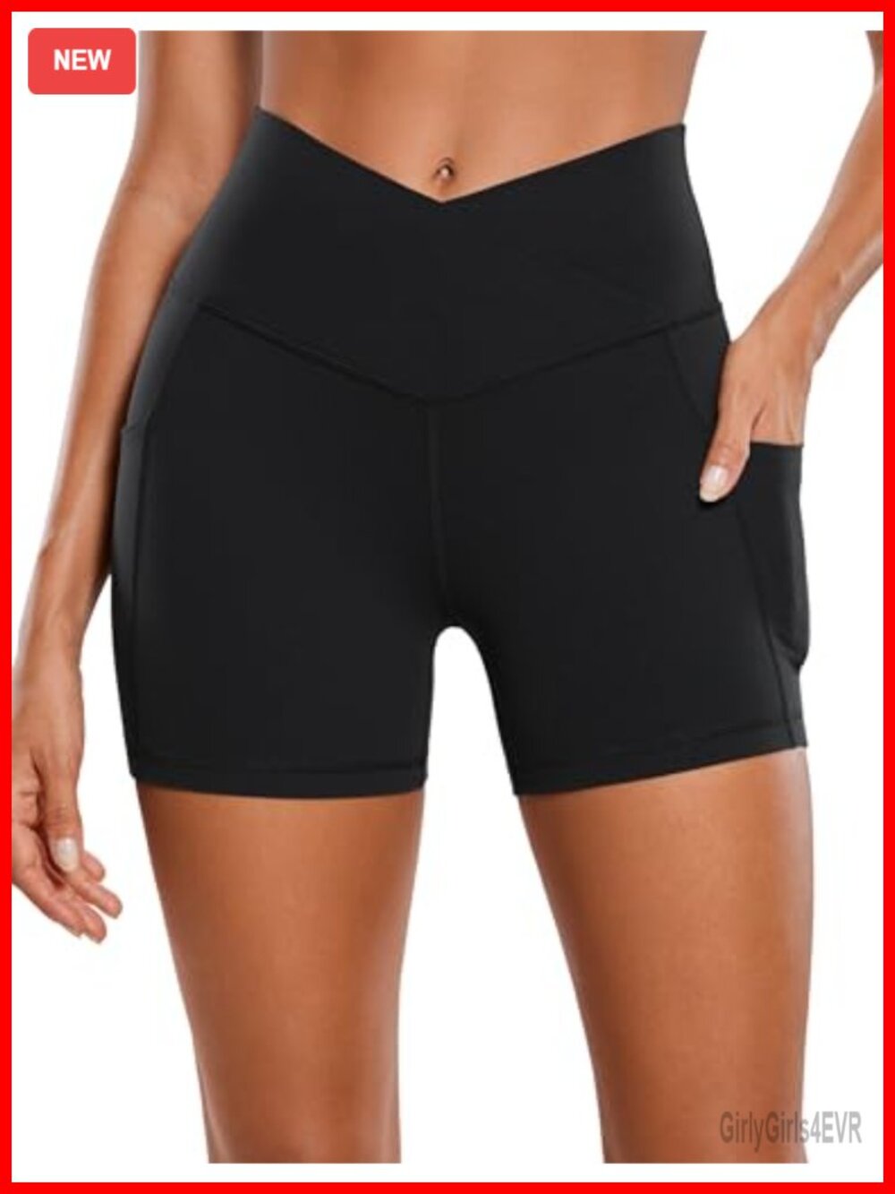 CRZ YOGA Cross Waist Biker Shorts with Pockets 4" High Rise Yoga Training